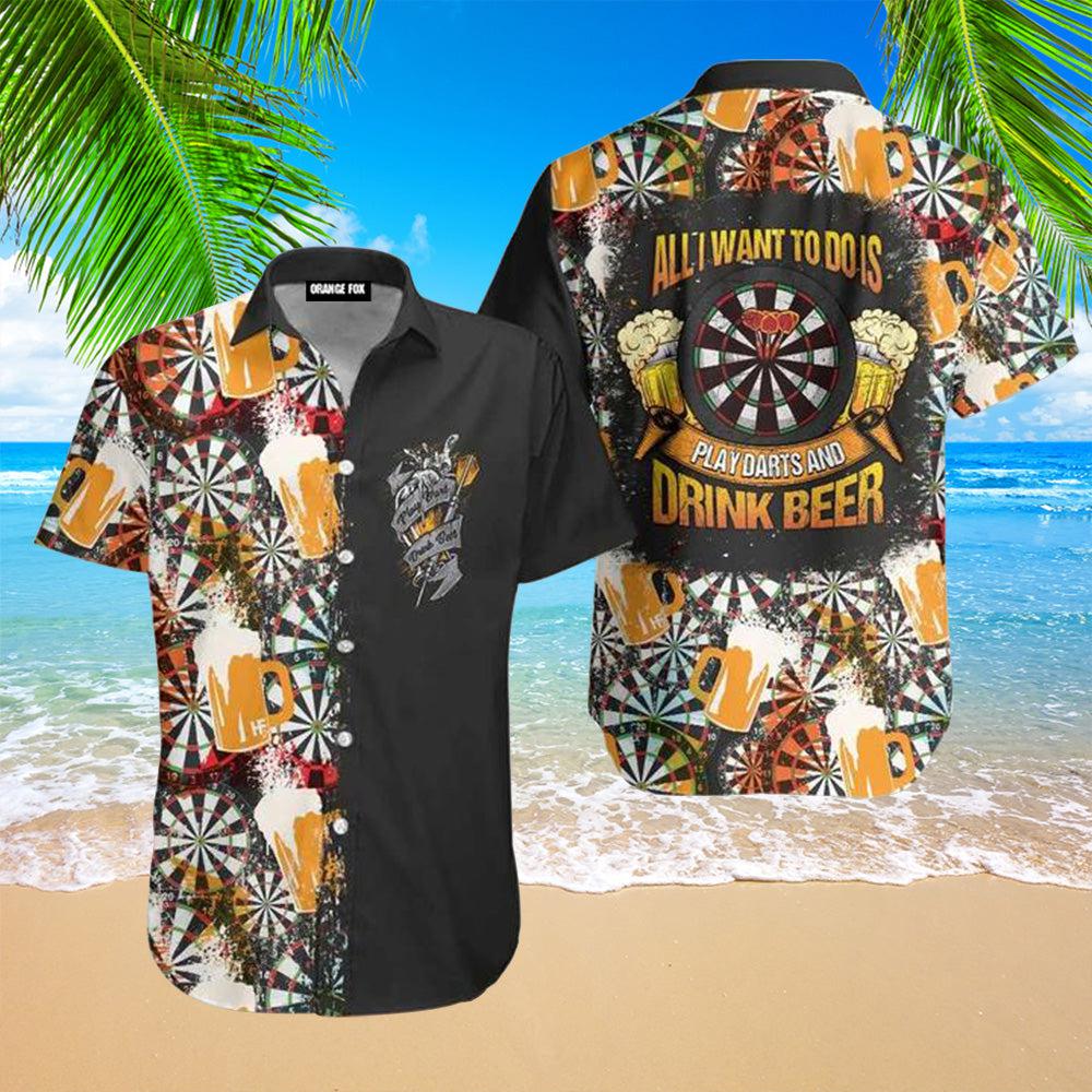 All I Want To Do Is Darts And Beer - Gift for Dart Lovers, Beer Lovers - Black And Yellow Hawaiian Shirt For Men & Women