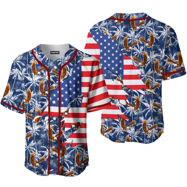 American Flag Eagle Palm Tree Baseball Jersey For Men & Women