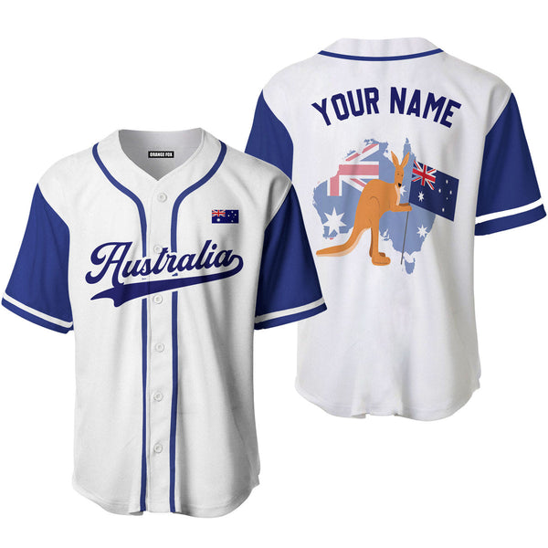 Australian Flag Kangaroo White Blue Custom Name Baseball Jerseys For Men & Women