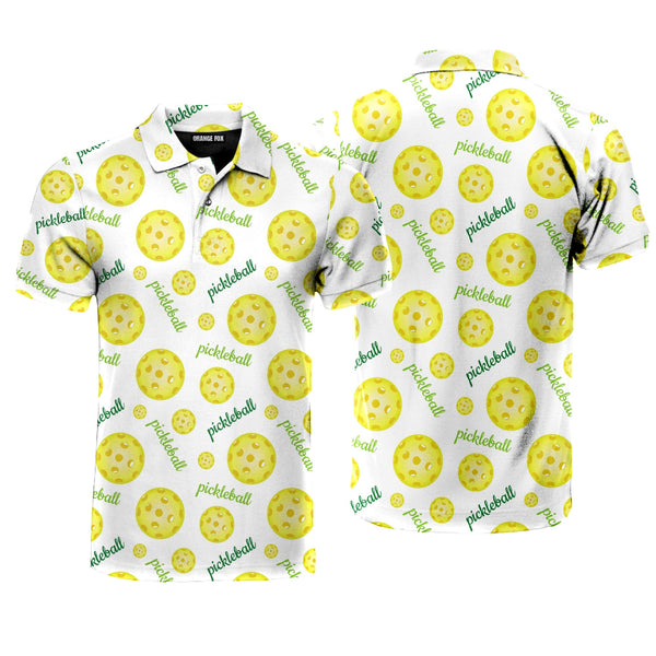 Bright Yellow Pickleball Balls Polo Shirt For Men