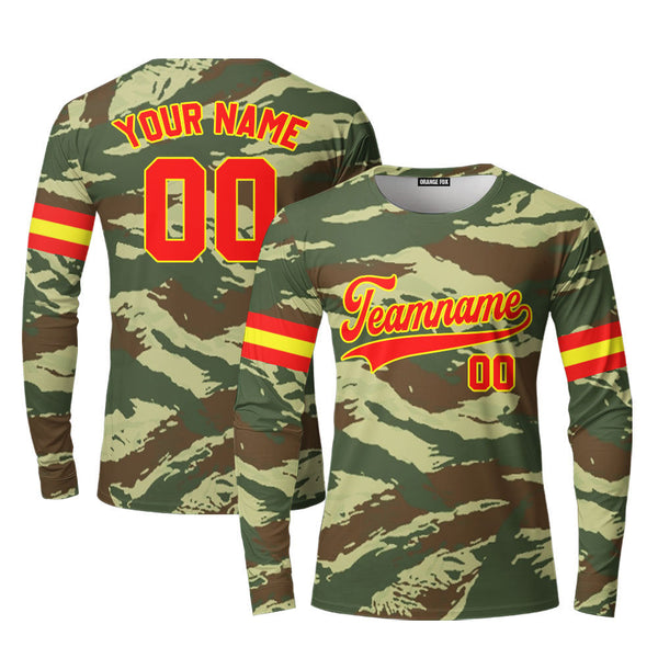 Canada Camouflage Red Yellow Custom Long Sleeve T-Shirt For Men & Women