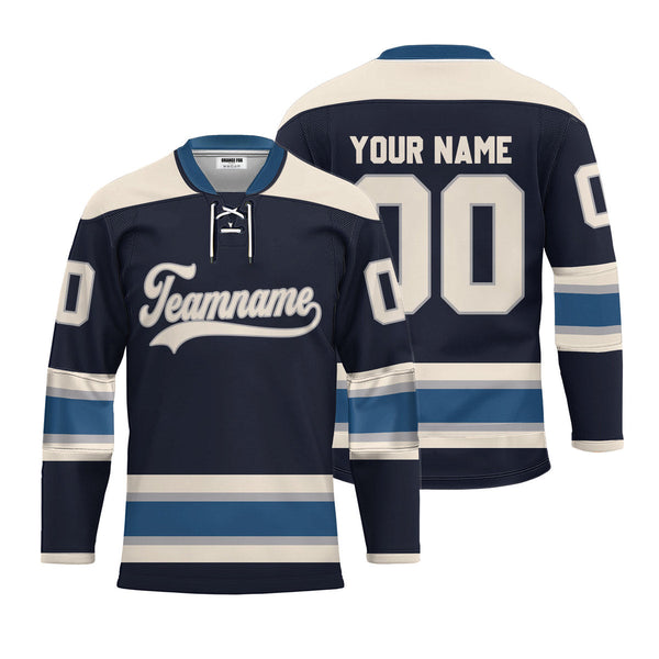 Custom Blue Columbus Lace Neck Hockey Jersey For Men & Women
