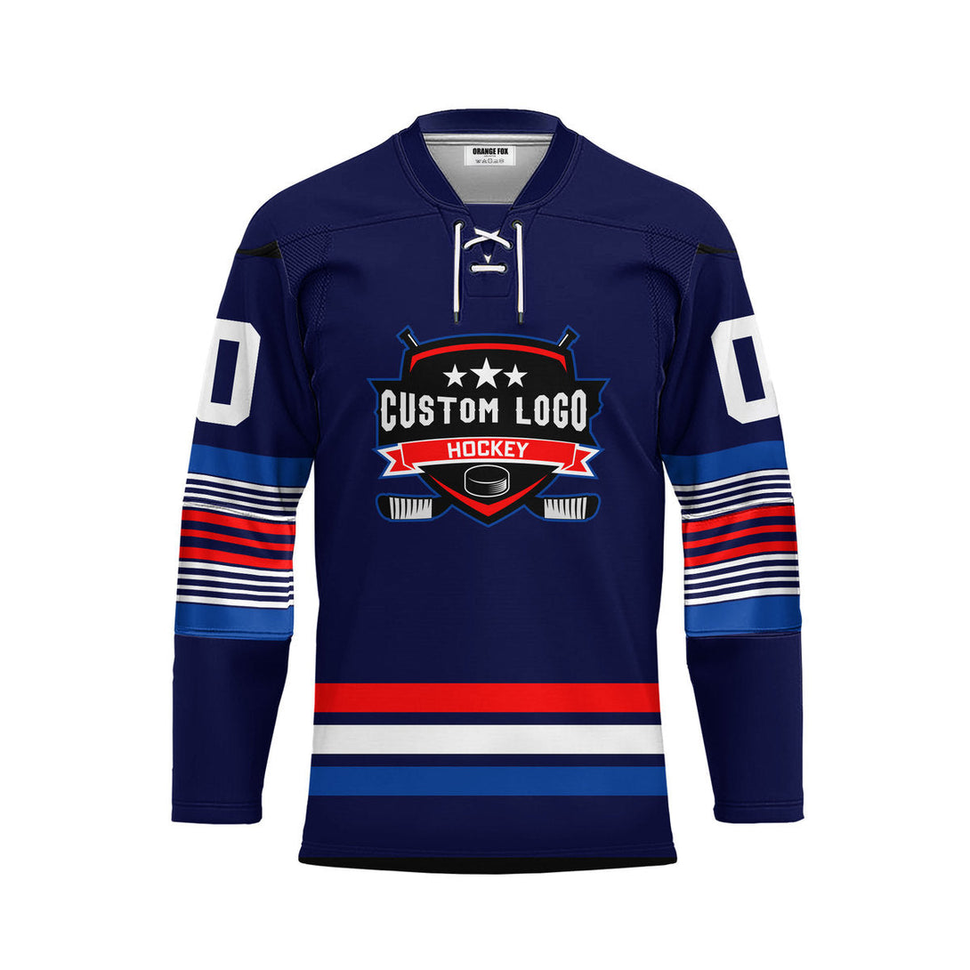 Custom Blue New York Lace Neck Hockey Jersey For Men & Women