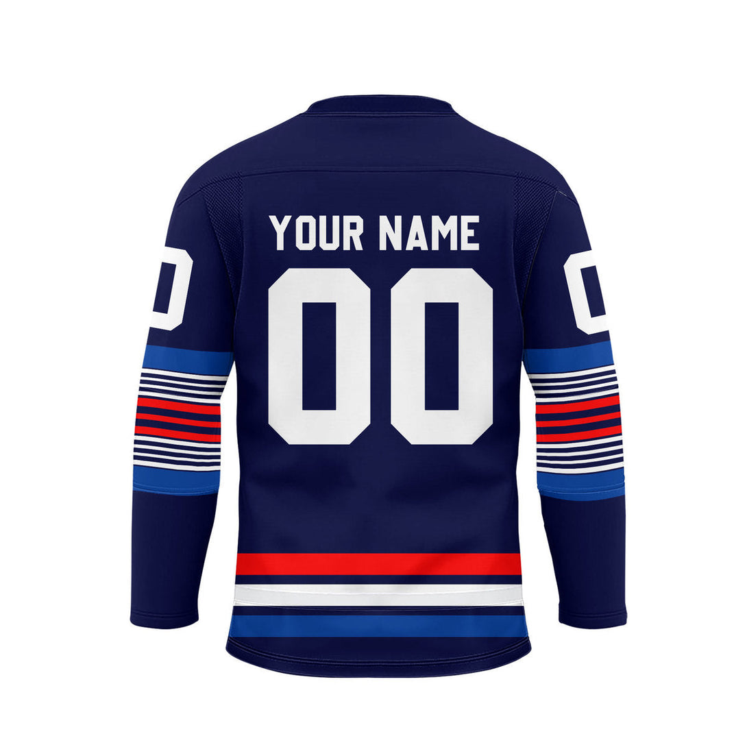 Custom Blue New York Lace Neck Hockey Jersey For Men & Women