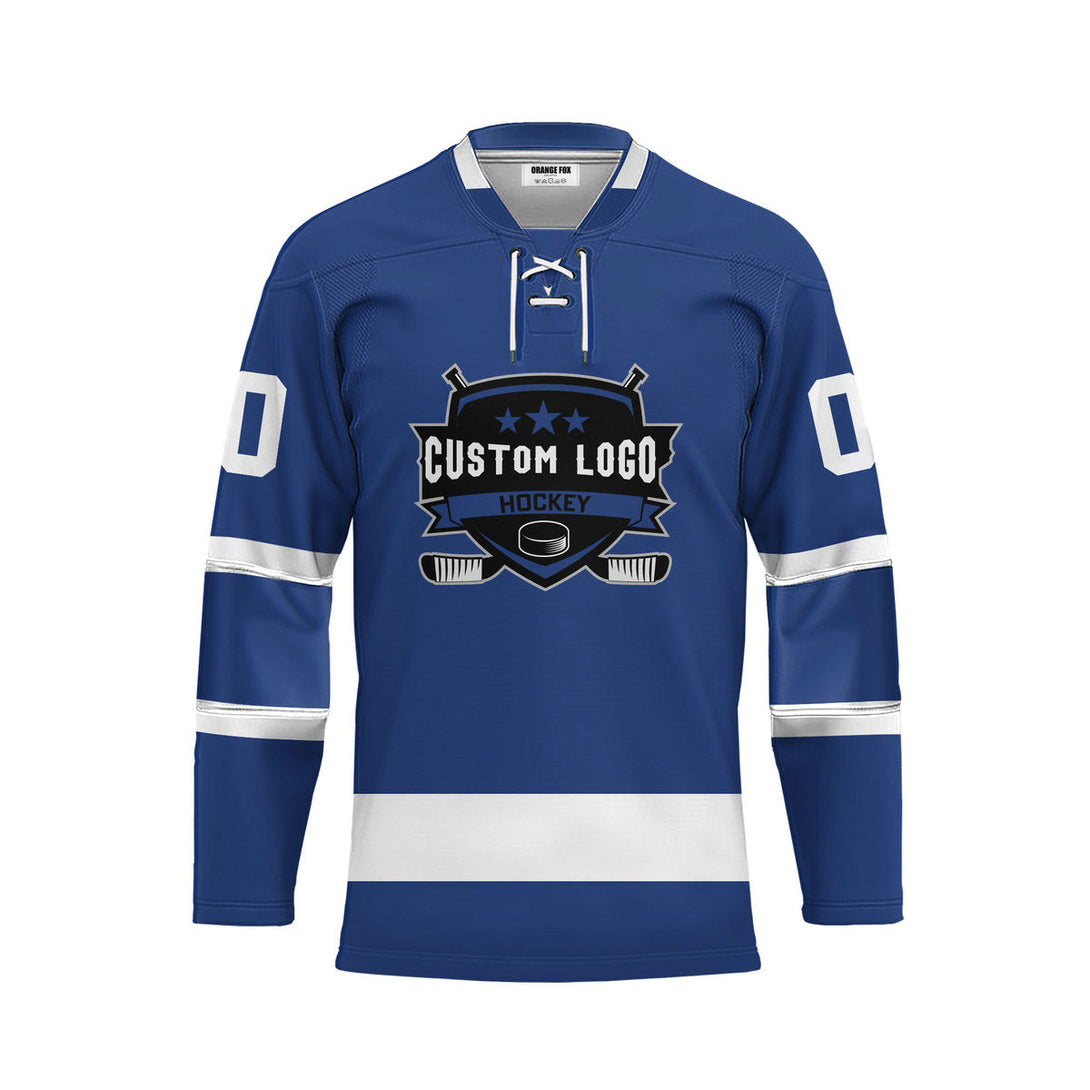 Custom Blue Toronto Lace Neck Hockey Jersey For Men & Women