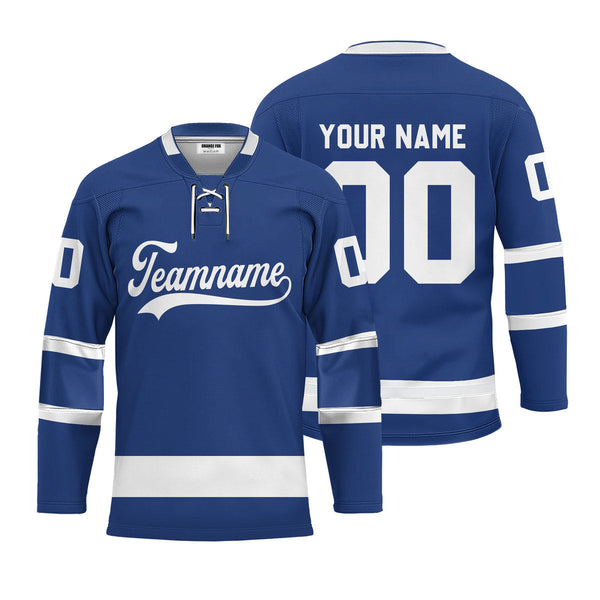 Custom Blue Toronto Lace Neck Hockey Jersey For Men & Women