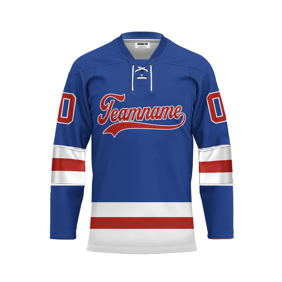 Custom Blue USA Lace Neck Hockey Jersey For Men & Women