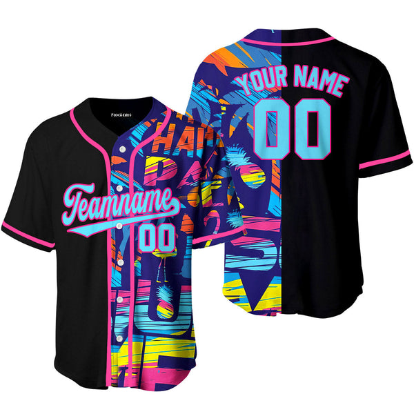 Custom Graffiti Pattern Black Blue-Pink Baseball Jerseys For Men & Women