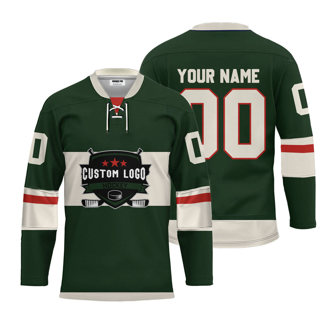 Custom Green Minnesota Lace Neck Hockey Jersey For Men & Women