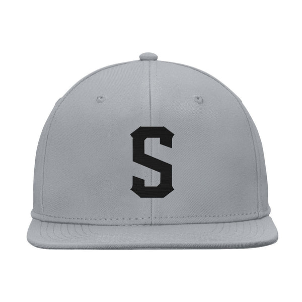 Custom Grey Black Stitched Snapback Hat