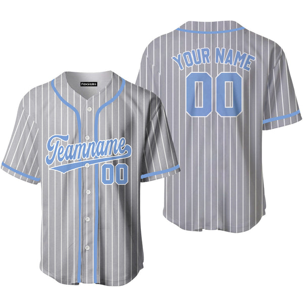 Custom Grey White Pinstripe Light Blue Baseball Jerseys For Men & Women