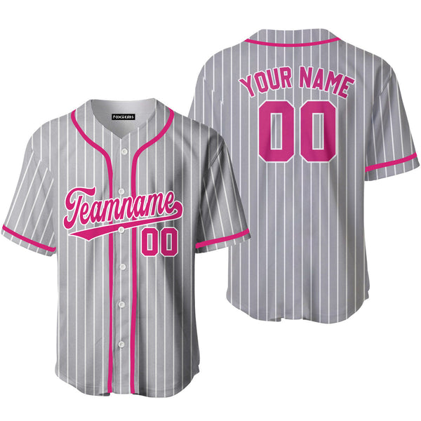 Custom Grey White Pinstripe Pink Baseball Jerseys For Men & Women