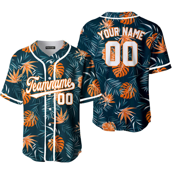 Custom Jungle Palm Tropical Pattern White Orange Custom Baseball Jerseys For Men & Women