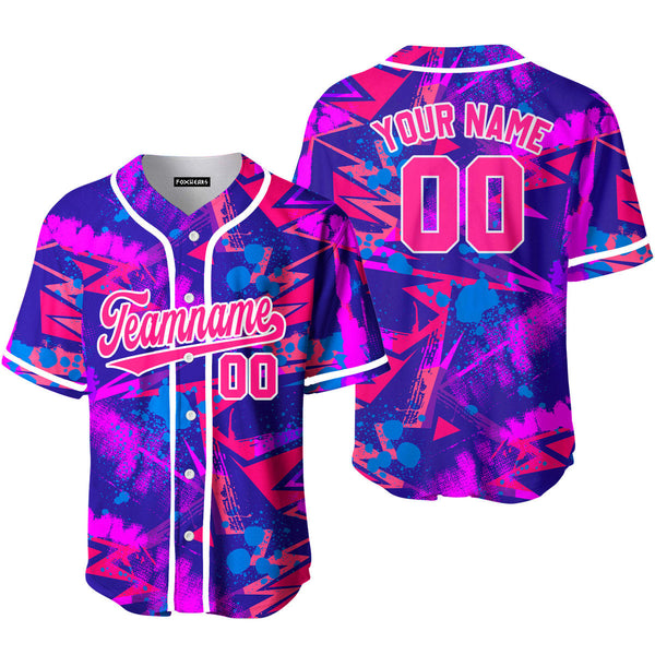 Custom Neon Chaotick Geometric Pattern Pink White Custom Baseball Jerseys For Men & Women