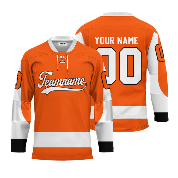 Custom Orange Philadelphia Lace Neck Hockey Jersey For Men & Women