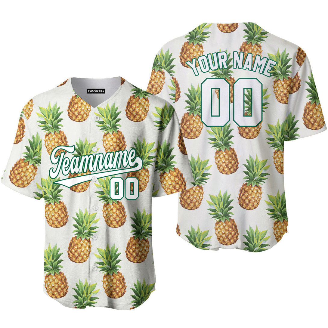 Custom Pineapple White Green Tropical Custom Baseball Jerseys For Men & Women