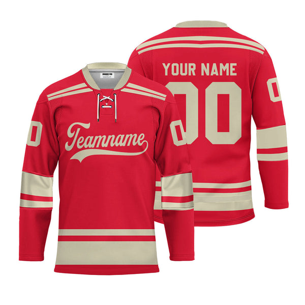 Custom Red Detroit Lace Neck Hockey Jersey For Men & Women