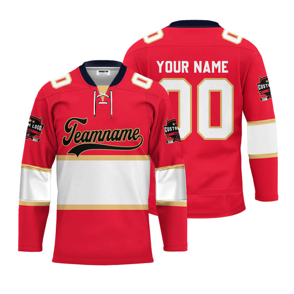 Custom Red Florida Lace Neck Hockey Jersey For Men & Women
