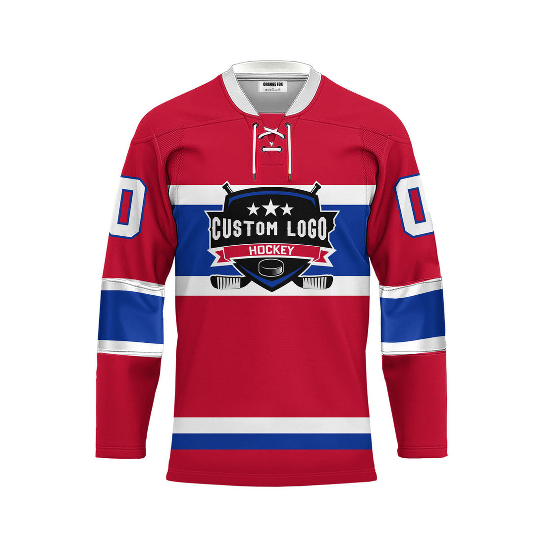 Custom Red Montreal Lace Neck Hockey Jersey For Men & Women