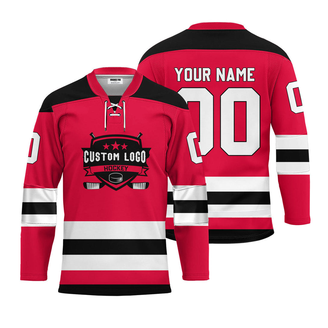 Custom Red White Black New Jersey Lace Neck Hockey Jersey For Men & Women