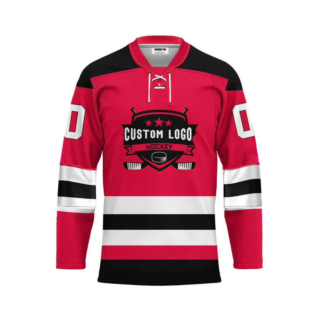 Custom Red White Black New Jersey Lace Neck Hockey Jersey For Men & Women