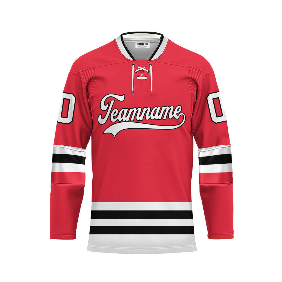Custom Red White Chicago Lace Neck Hockey Jersey For Men & Women