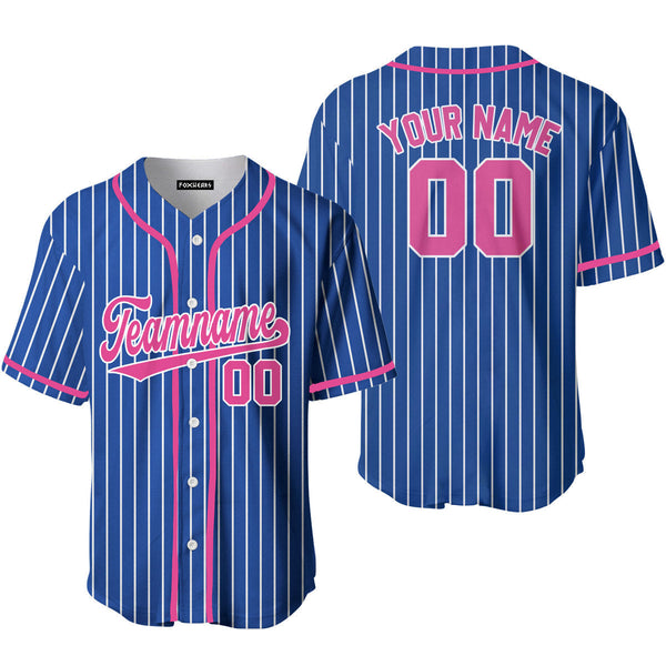 Custom Royal Blue White Pinstripe Pink White Baseball Jerseys For Men & Women