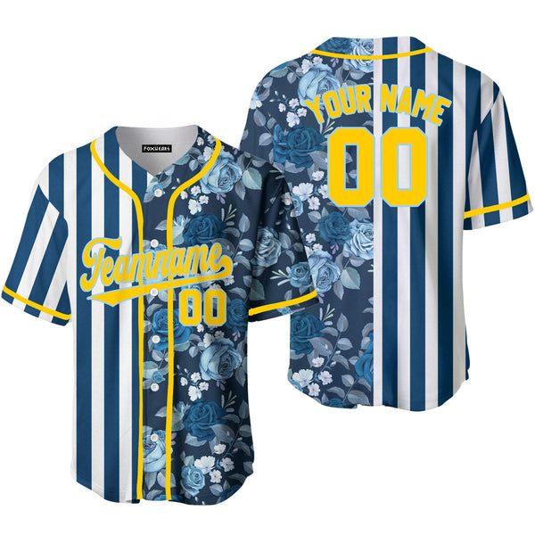 Custom Tropical Blue Navy Yellow - Light Blue Split Fashion Baseball Jerseys For Men & Women