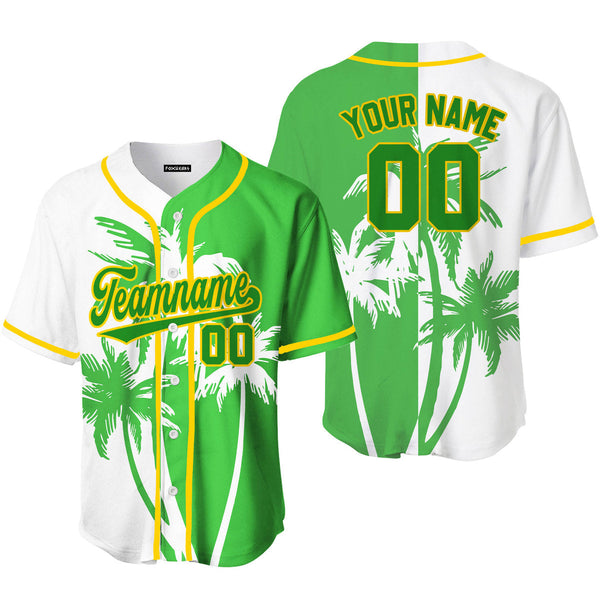 Custom Tropical Neon Green Palm Trees Pattern Baseball Jerseys For Men & Women
