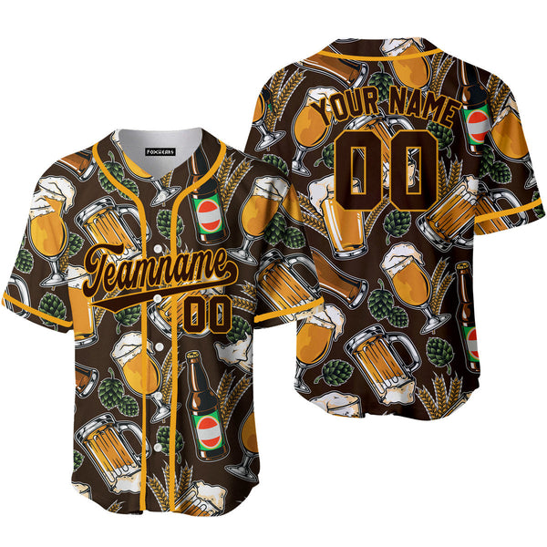 Custom Vintage Beer Pattern And Brown Yellow Custom Baseball Jerseys For Men & Women
