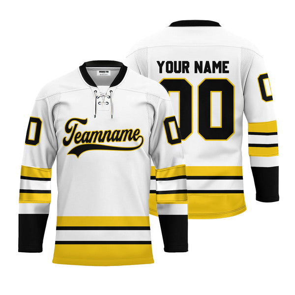 Custom White Boston Lace Neck Hockey Jersey For Men & Women