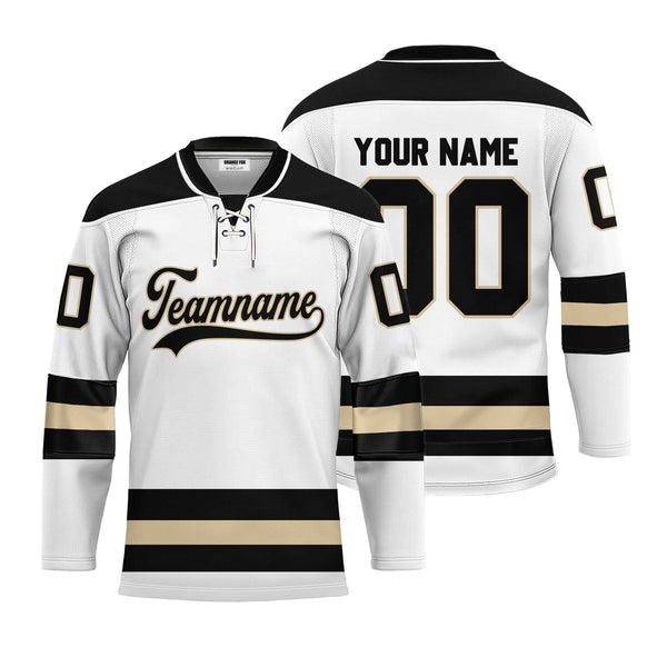 Custom White Calgary Lace Neck Hockey Jersey For Men & Women