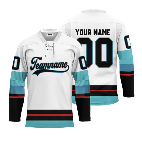 Custom White Seattle Lace Neck Hockey Jersey For Men & Women