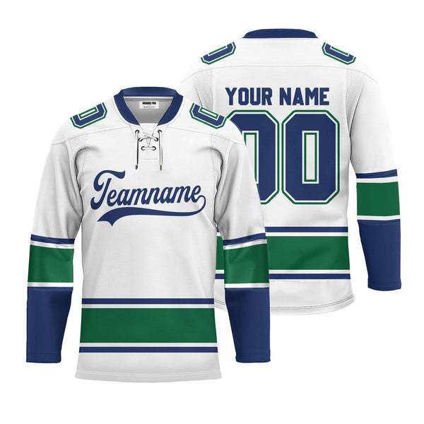 Custom White Vancouver Lace Neck Hockey Jersey For Men & Women