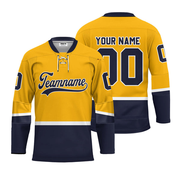 Custom Yellow Nashville Lace Neck Hockey Jersey For Men & Women