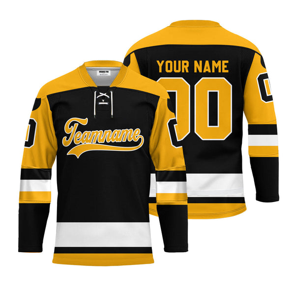 Custom Yellow Pittsburgh Lace Neck Hockey Jersey For Men & Women