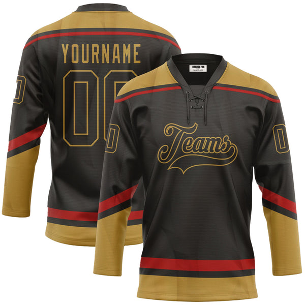 Custom Black Gold Neck Hockey Jersey For Men & Women