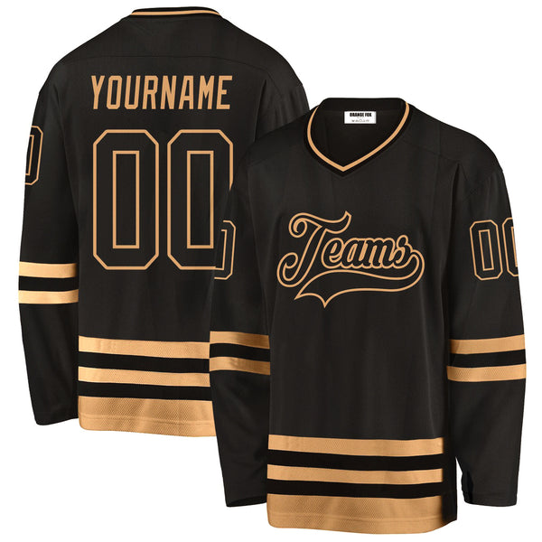 Custom Black Gold V Neck Hockey Jersey For Men & Women