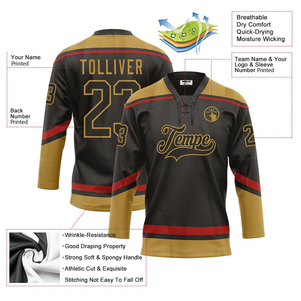 Custom Black Gold Neck Hockey Jersey For Men & Women