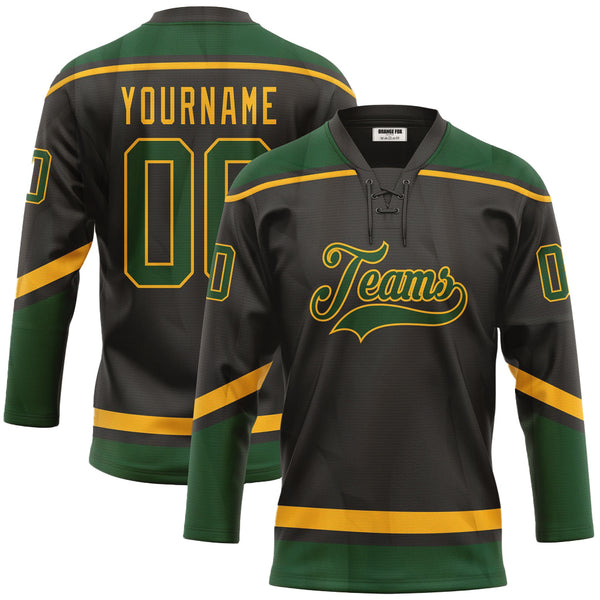 Custom Black Green Yellow Neck Hockey Jersey For Men & Women