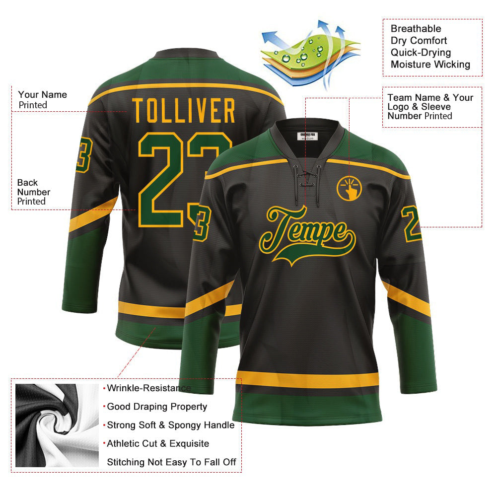 Custom Black Green Yellow Neck Hockey Jersey For Men & Women