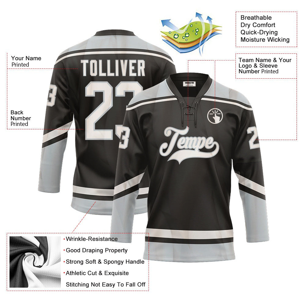 Custom Black Grey Neck Hockey Jersey For Men & Women