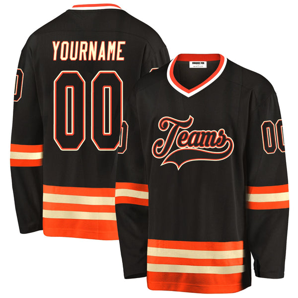 Custom Black Orange V Neck Hockey Jersey For Men & Women