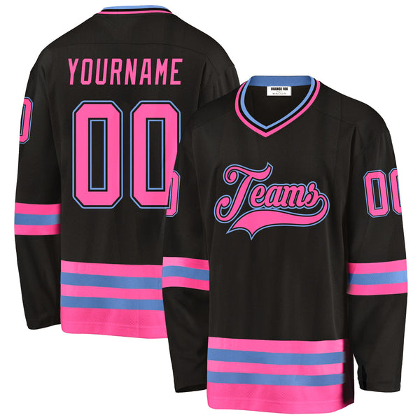 Custom Black Pink Blue V Neck Hockey Jersey For Men & Women