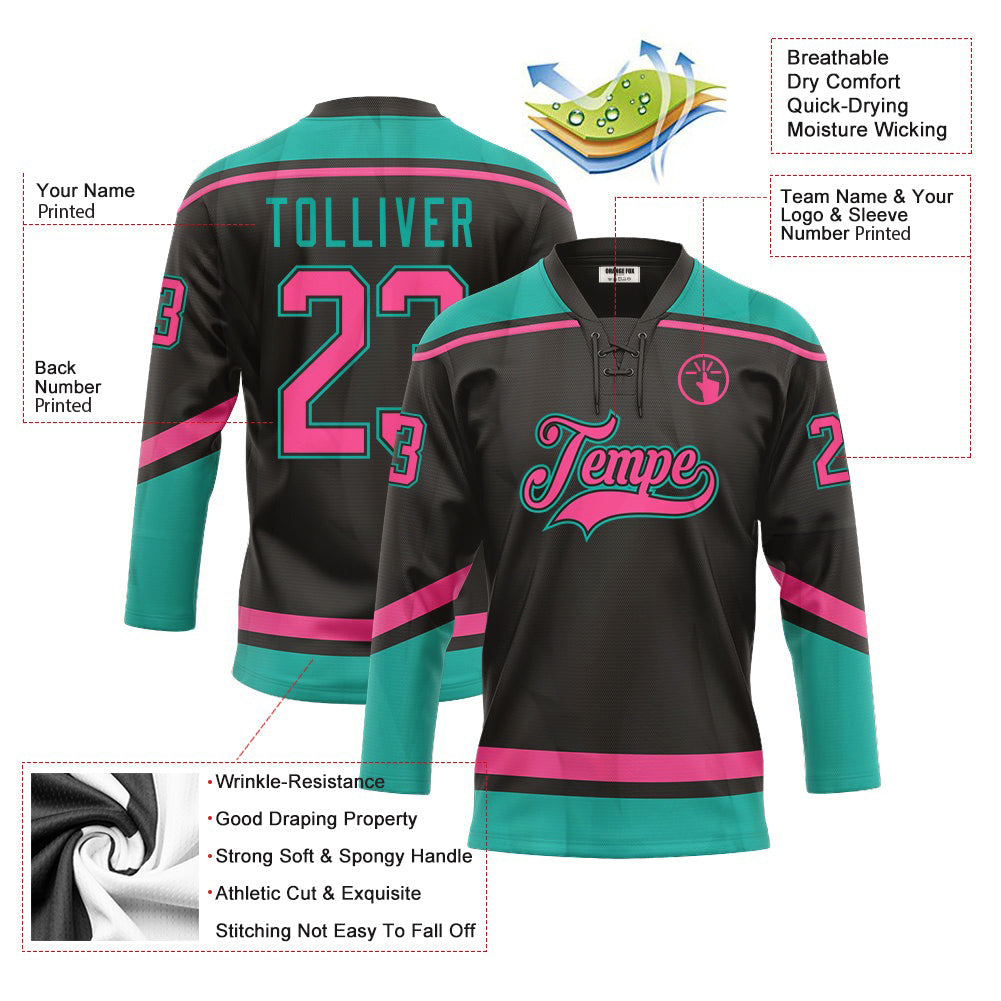Custom Black Pink Green Neck Hockey Jersey For Men & Women