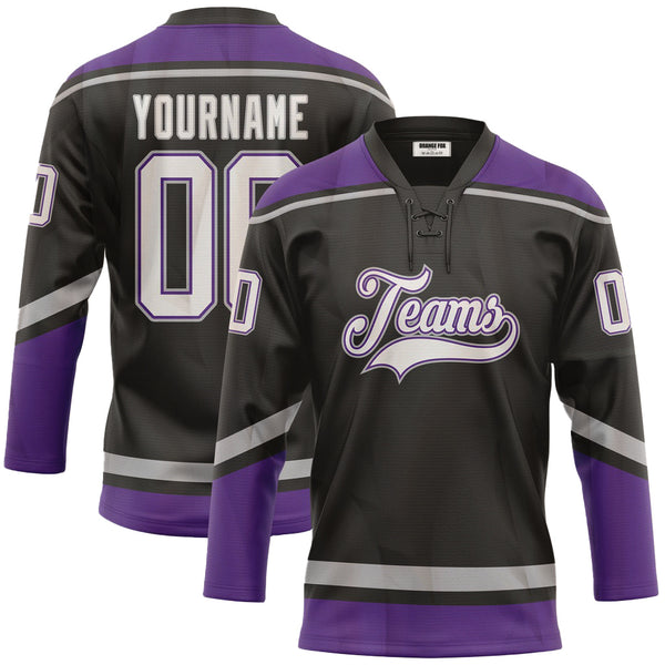 Custom Black Purple Neck Hockey Jersey For Men & Women