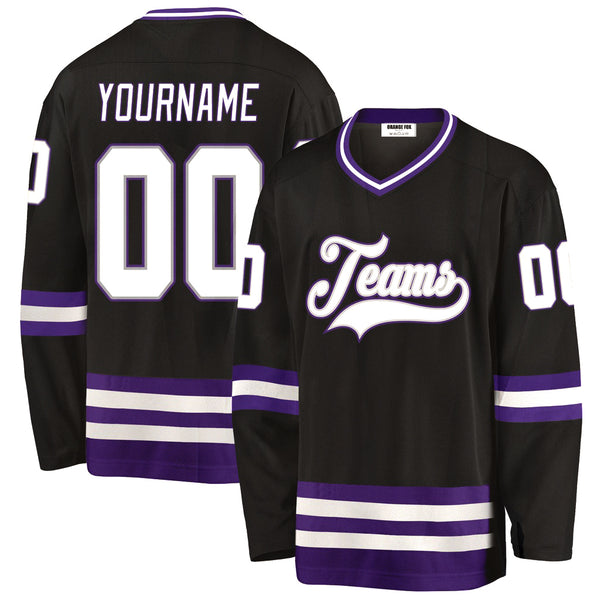 Custom Black Purple White V Neck Hockey Jersey For Men & Women