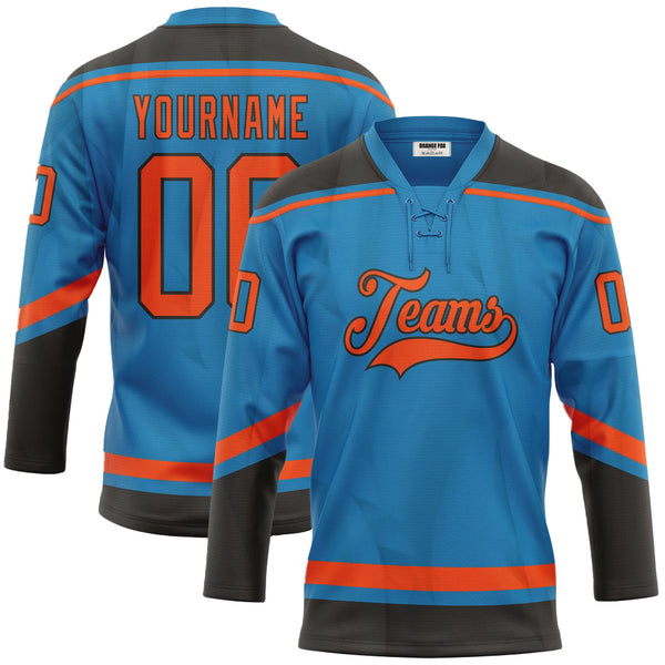 Custom Blue Orange-Black Custom Lace Neck Hockey Jersey For Men & Women