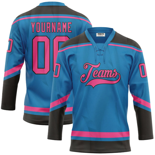 Custom Blue Pink-Black Lace Neck Hockey Jersey For Men & Women