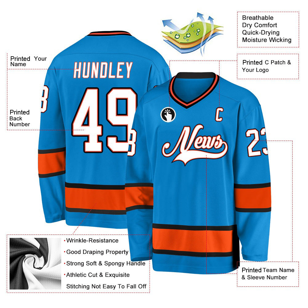Custom Blue White-Orange V Neck Hockey Jersey For Men & Women